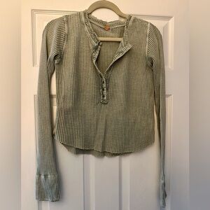Sage Waffle Knit Long Sleeve Top Size XS Like New